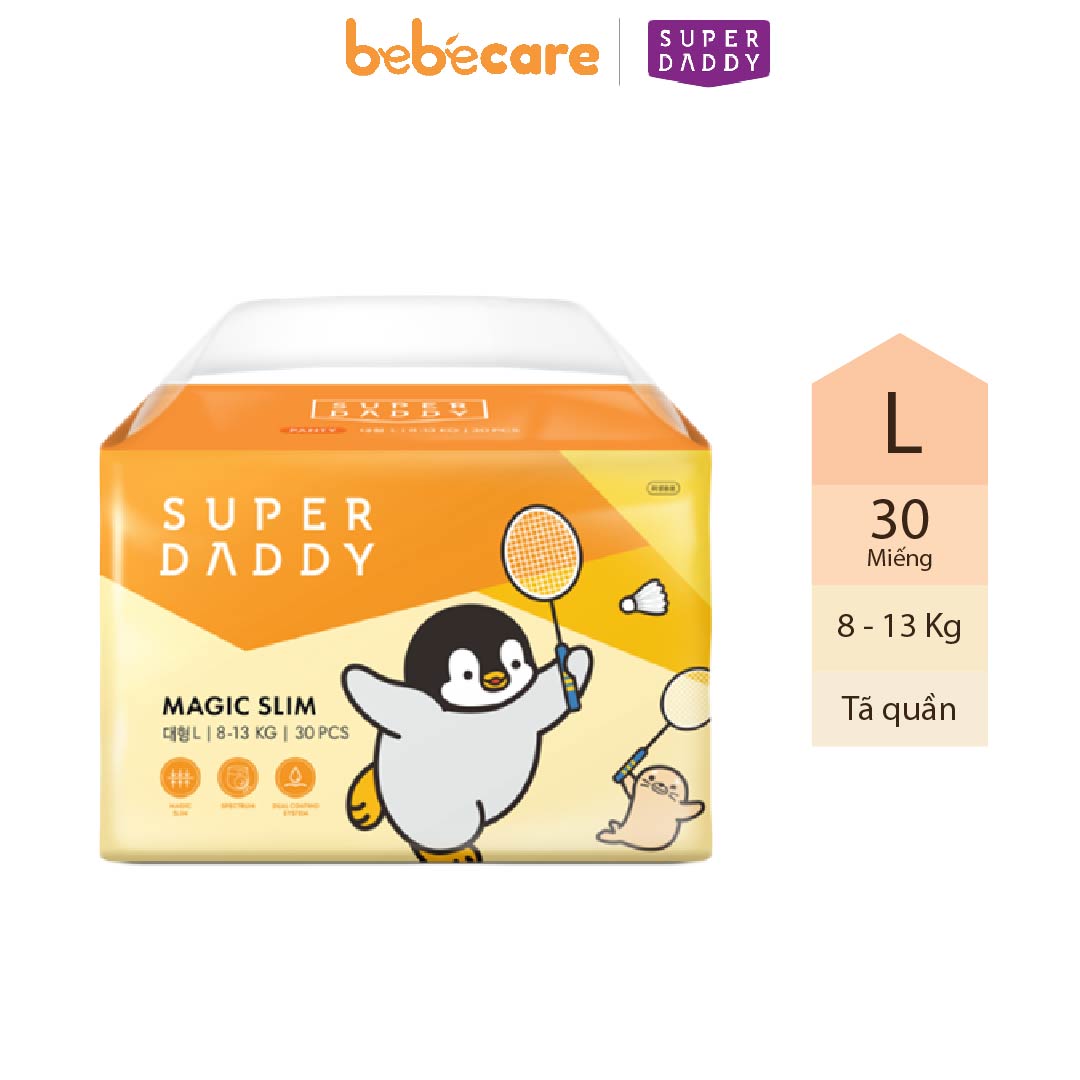 Tã quần Super Daddy Magic Slim size L 30 Miếng (mẫu mới) - BebéCare