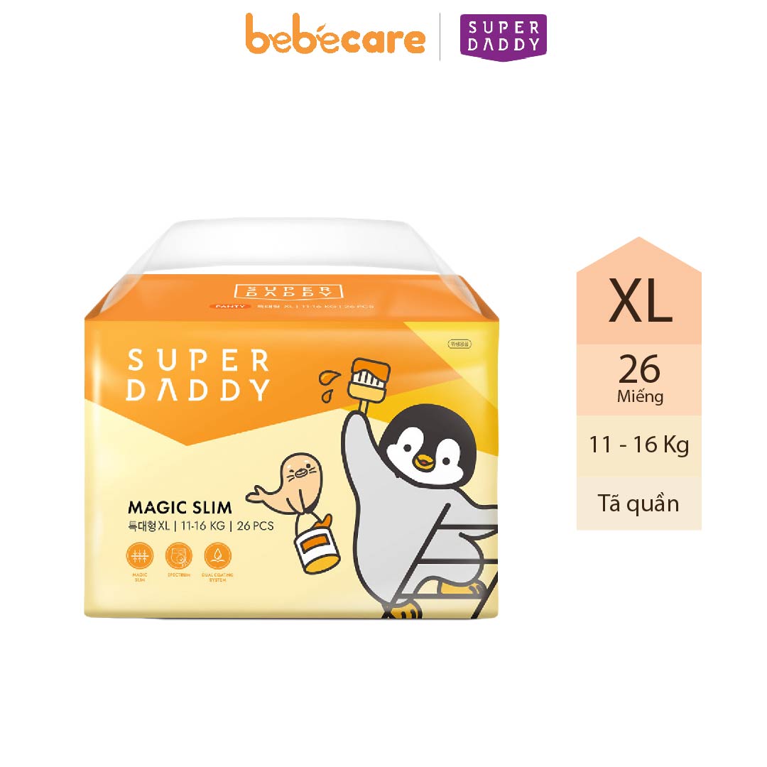 Tã quần Super Daddy Magic Slim size XL 26 Miếng (mẫu mới) - BebéCare